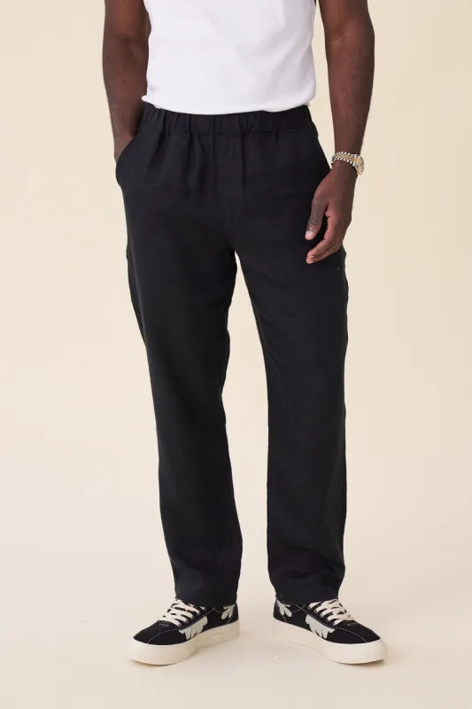 RELAXED LINEN TROUSERS - BLACK sold by Bound