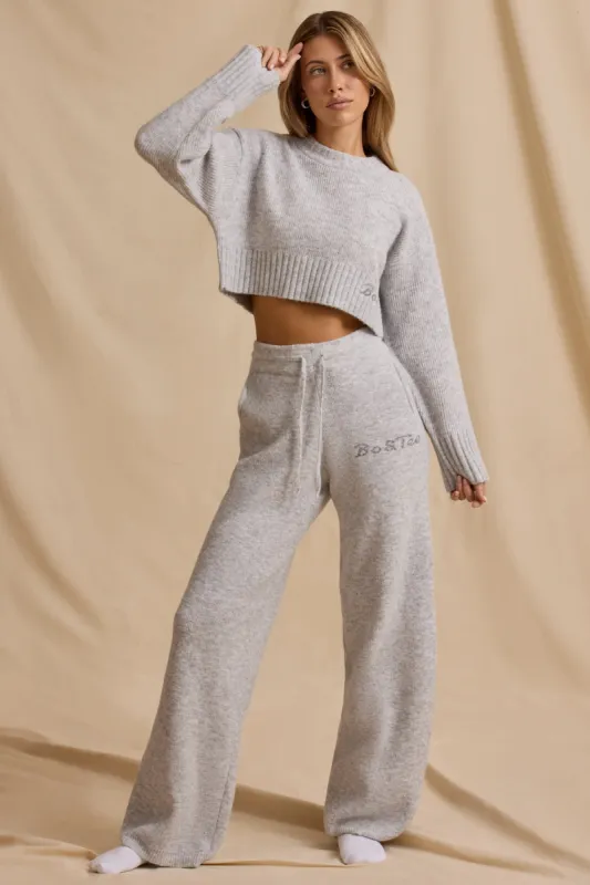 Mid-Rise Wide-Leg Joggers in Ice Marl sold by Bo + Tee