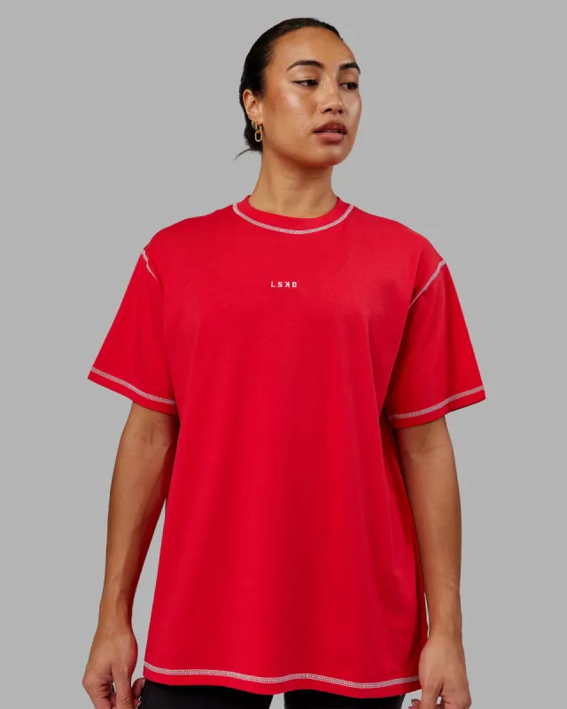 Go-To Contrast Oversized Tee - Scarlet-White sold by LSKD