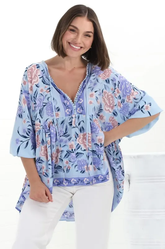 JAASE - Chloe Top: Very Oversized Crochet Trim Neckline Smock Top in Heaven Print sold by Salty Crush