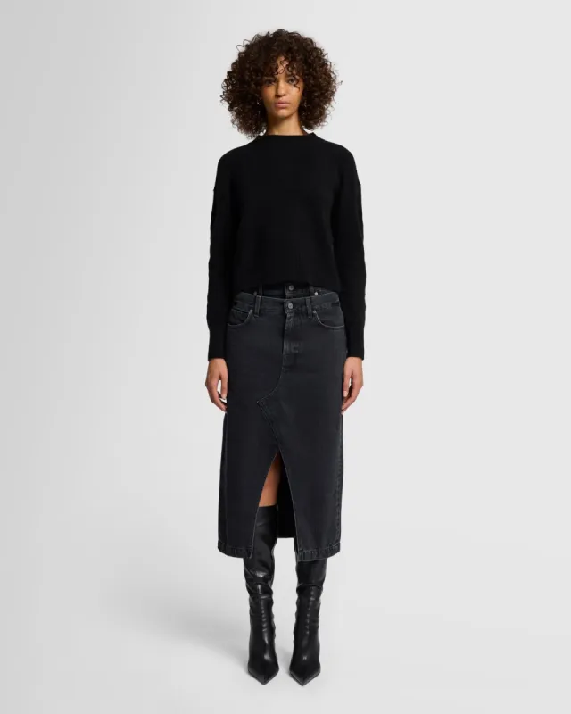 Double Waist Denim Skirt in Hustle sold by 7 For All Mankind