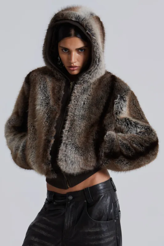 Bear Faux Fur Hooded Jacket sold by Jaded London