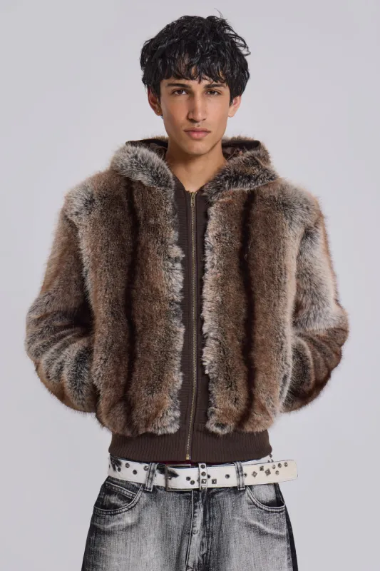 Bear Faux Fur Hooded Jacket sold by Jaded London