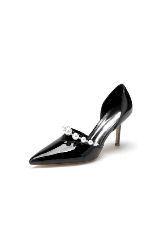 Black Elegant High Heels with Pearl Embellishment sold by KissProm