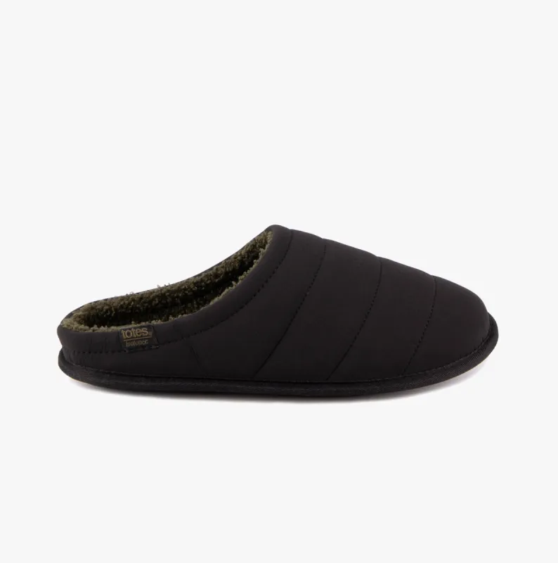 SPORT QUILTED MULE WITH COSY LINING Mens Mule Slippers Black sold by House of Slippers