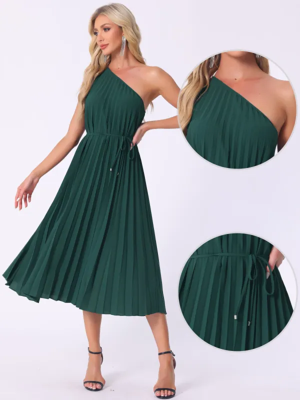 Pleated One Shoulder Sleeveless Cocktail Midi Dress sold by Allegra K