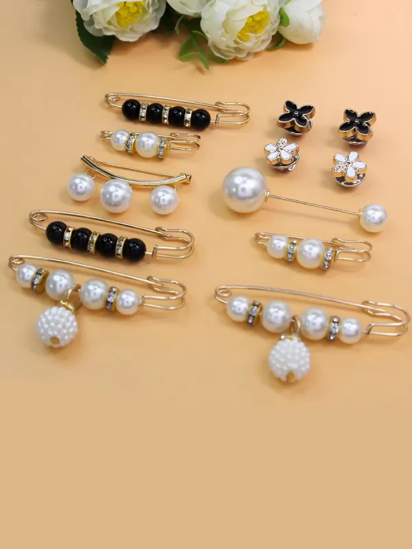 Elegant Decorative 12 Pieces Faux Pearl Alloy Pins & Brooches Buckle Bags & Wedding Sets sold by Allegra K