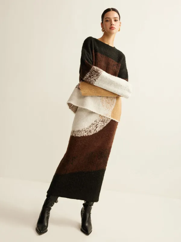 Color Block Sweater Skirt sold by COMMENSE