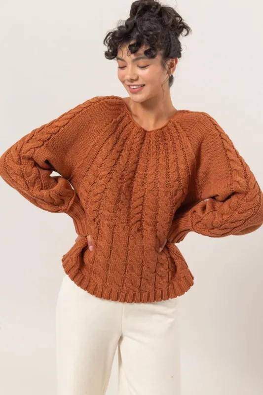 HYFVE Cable-Knit Round Neck Raglan Sleeve Sweater sold by Charming Charlie