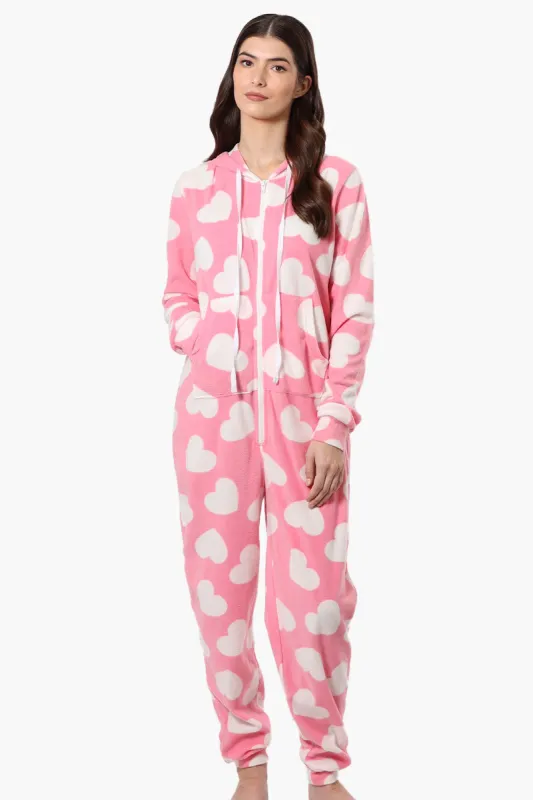 Cuddly Canuckies Hooded Heart Pattern Onesie - Pink sold by Fairweather