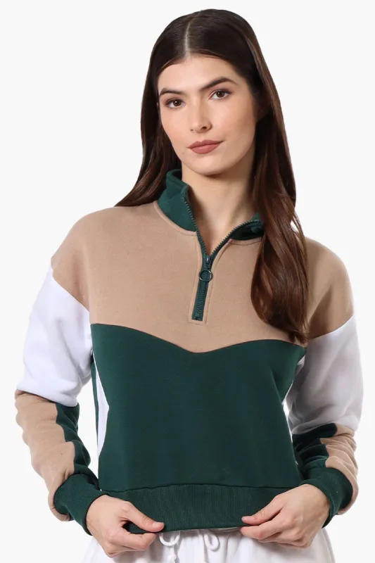 New Look Colour Block 1/4 Zip Sweatshirt - Green sold by Fairweather
