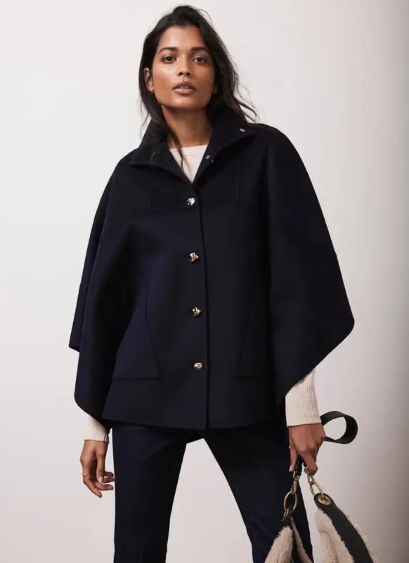 Navy Wool Blend Double Faced Cape sold by Mint Velvet