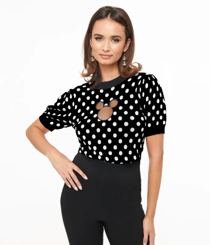 Disney Mickey & Friends Collection by Unique Vintage Black & White Polka Dot Mickey Mouse Cutout Sweater sold by Unique Vintage