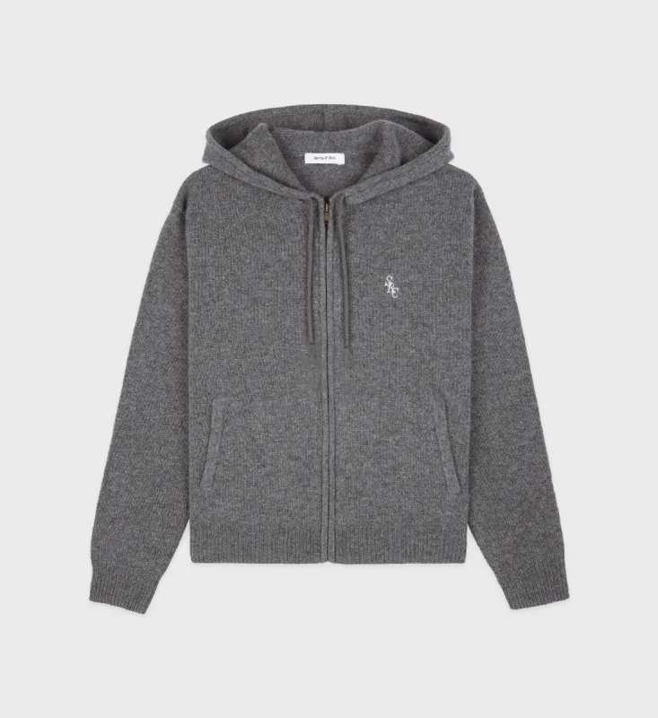 SRC Cashmere Zip Hoodie - Gray/White sold by Sporty and Rich