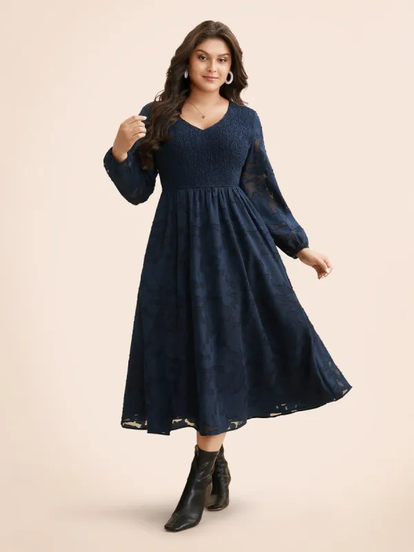 Solid Textured Shirred Elastic Waist Dress sold by Bloomchic