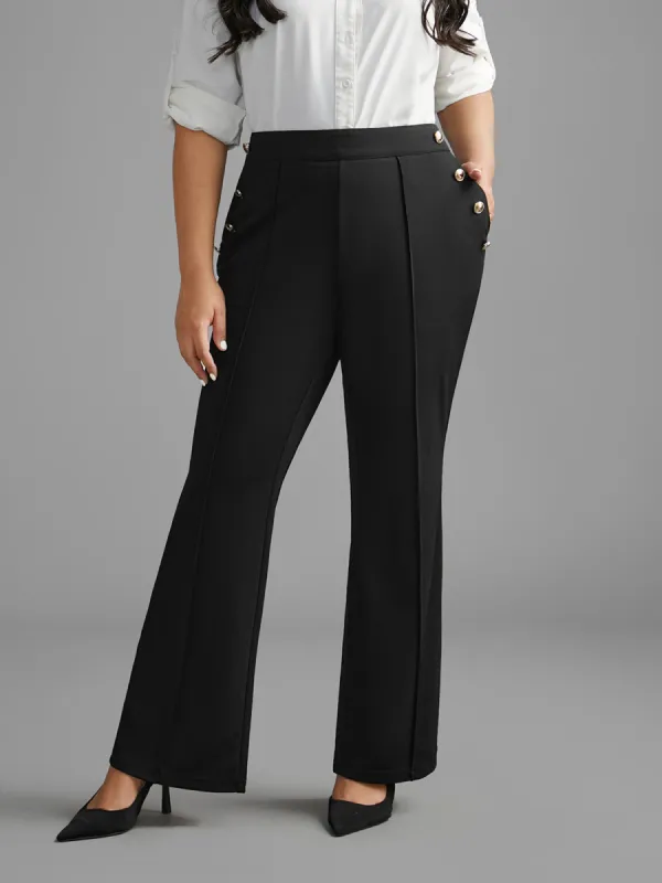 Stretchy Woven Button Detail Bootcut Pants sold by Bloomchic