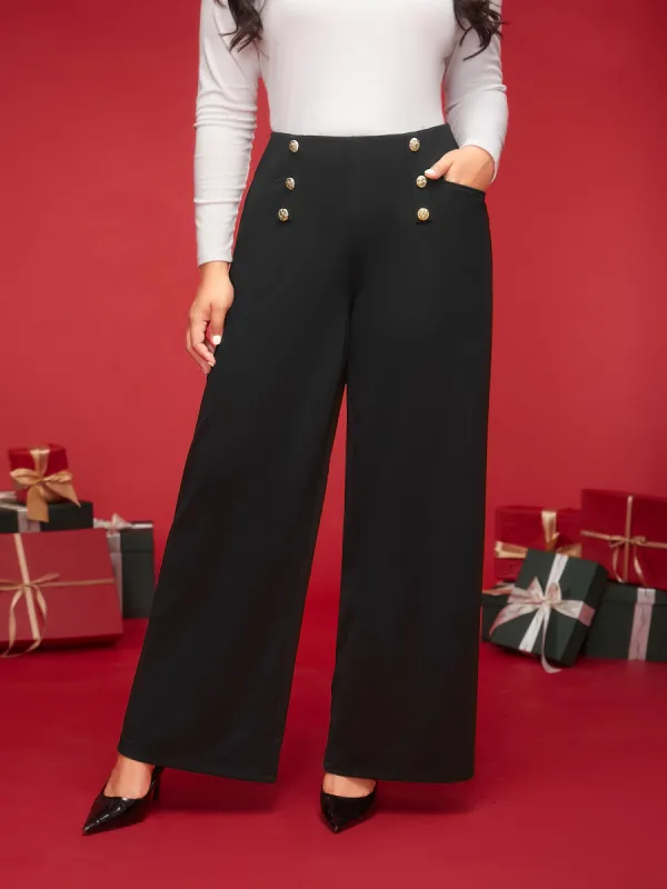 Buckle Detail Wide-Leg Pants sold by Bloomchic