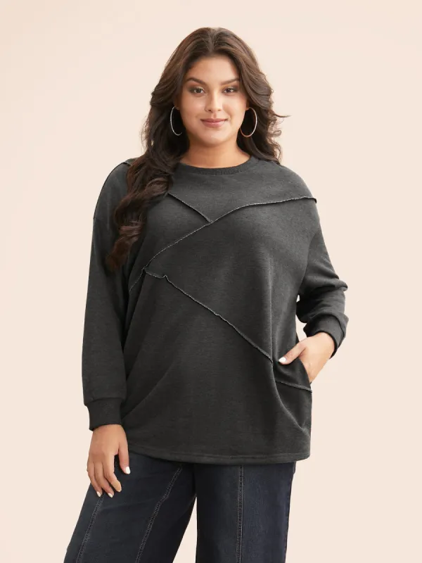 Tucked Seam Drop Shoulder Sleeve Sweatshirt sold by Bloomchic