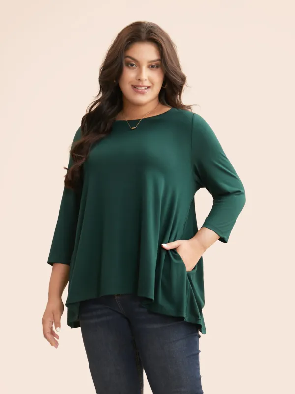 Solid Crew Neck Medium Stretch T-shirt sold by Bloomchic