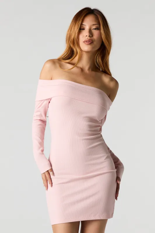 Ribbed Off Shoulder Long Sleeve Mini Dress sold by Urban Planet