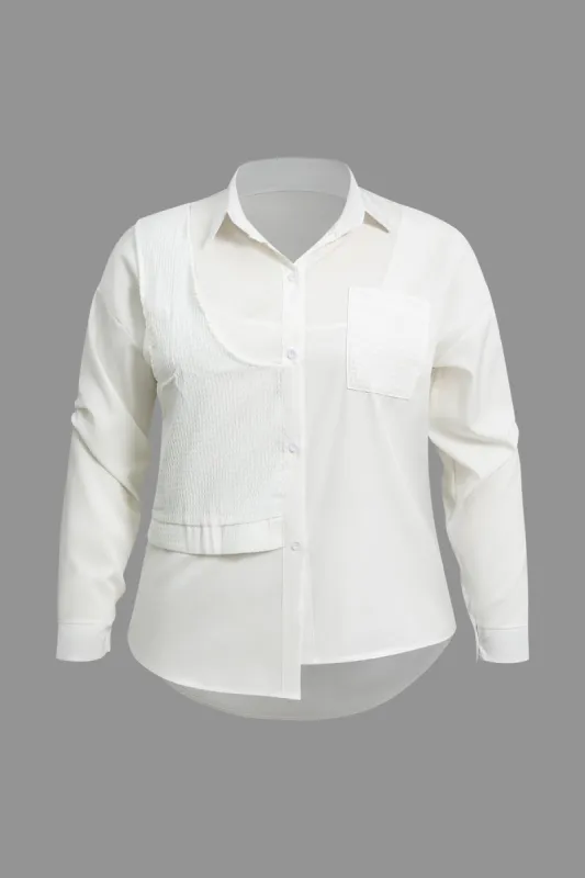 Plus Size Waffle Patch Pocket Long Sleeve Shirt sold by Micas