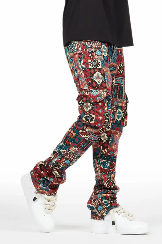 Nard Red Multi Tapestry Stacked Flare Jean sold by Rockstar Original