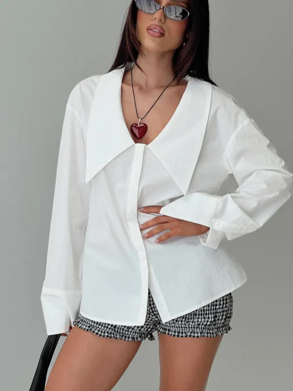Calistoga Deep Collar Shirt Ivory sold by Princess Polly