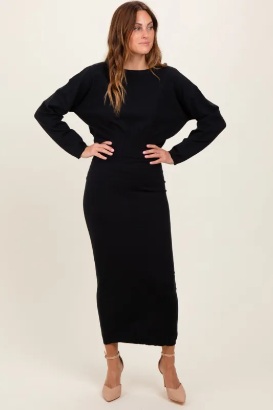 Black Knit Midi Skirt Sweater Set sold by Pinkblush