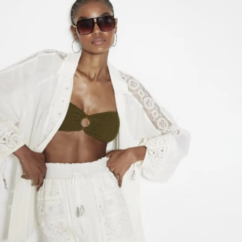 Cream Lace Embellished Beach Shirt sold by River Island