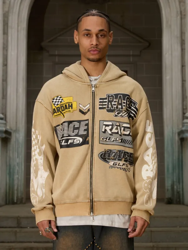 Thesupermade Washed Racing Zip Up Hoodie sold by Thesupermade