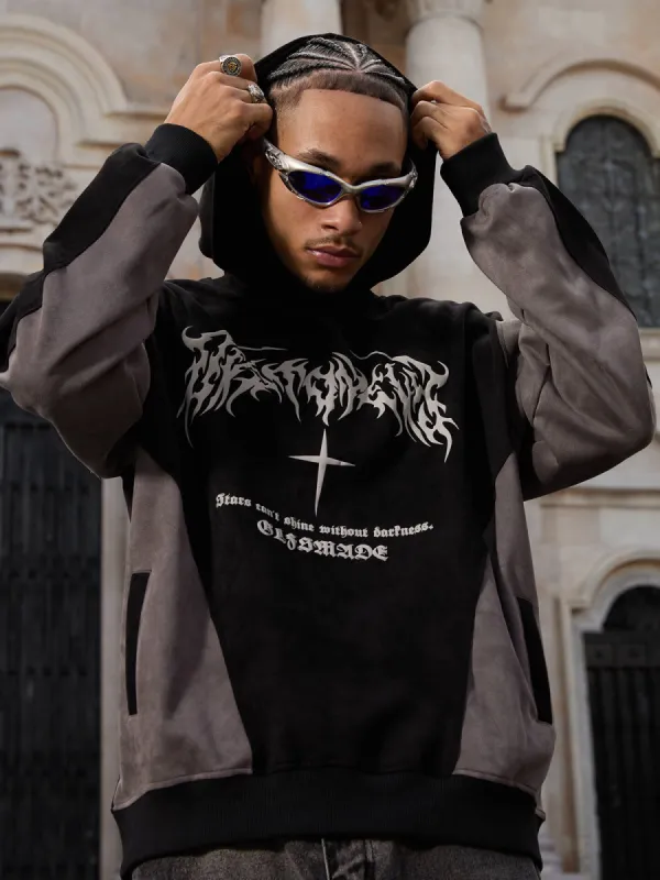 Thesupermade Suede Panel Contrast Color Drop Shoulder Hoodie sold by Thesupermade