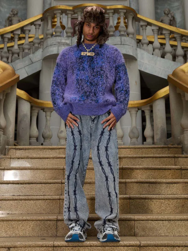 Thesupermade Gradient Mohair Tie-dye Crew Neck Sweater sold by Thesupermade