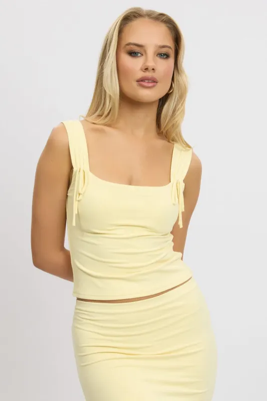 Yellow Crop Top Square Neck With Ribbons sold by Ally Fashion
