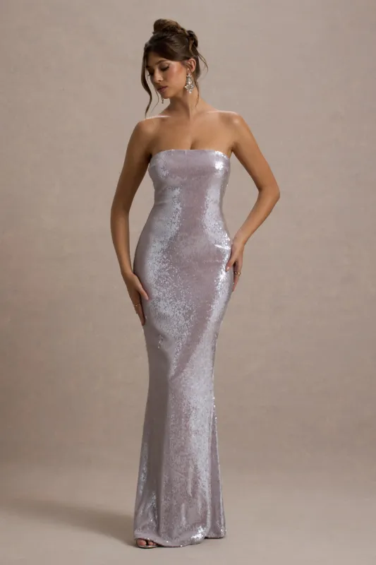 Moonstone | Lilac Sequin Bandeau Maxi Dress sold by Club L London