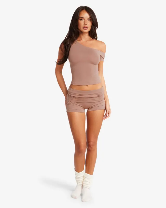 Foldover Yoga Short | Walnut sold by Crop Shop Boutique