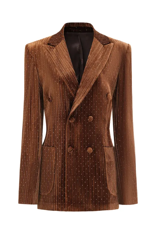 Coffee Dots Velvet Peak Lapel Double Breasted Blazer sold by Zapaka