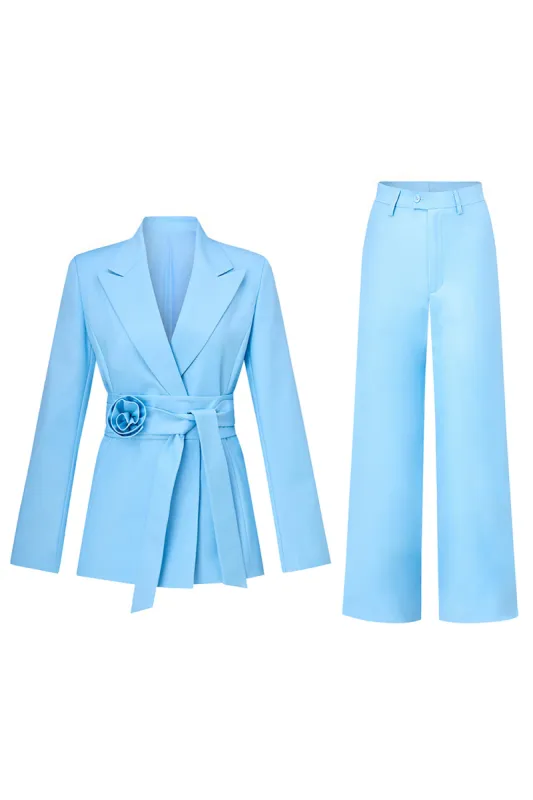 Blue Peak Lapel 2 Piece Women's Suits with Belt sold by Zapaka