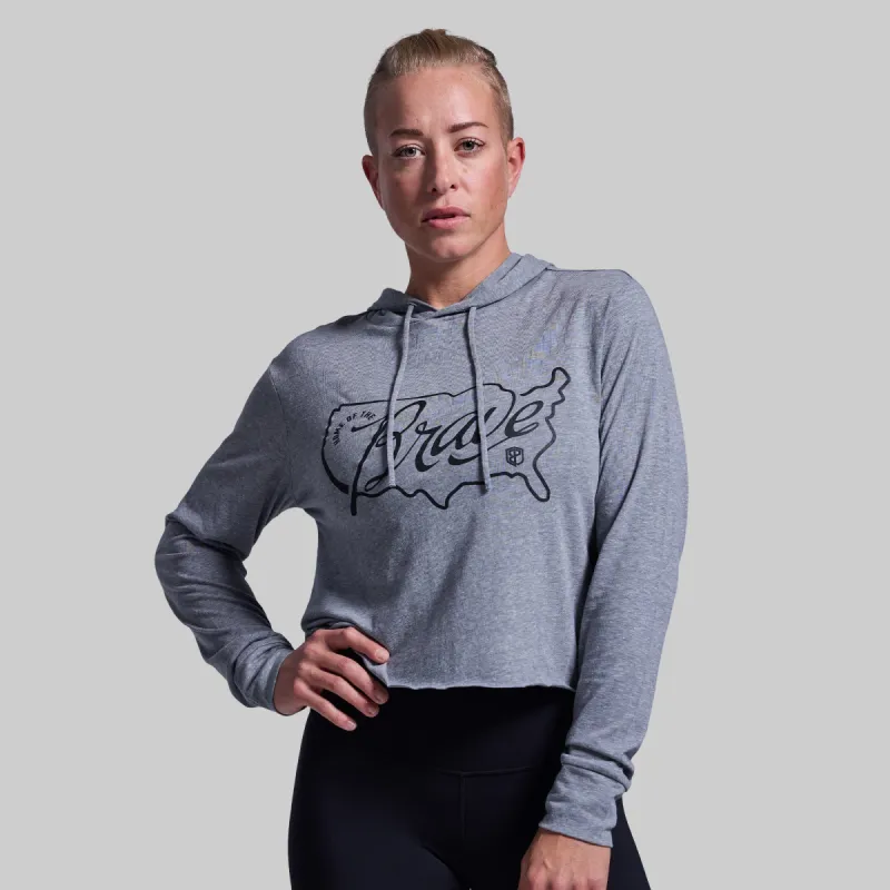Home of the Brave Cropped Tee Hoodie (Heather Grey) sold by Born Primitive