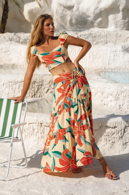 Tropicana Maxi Skirt - Red Hibiscus sold by Folklore Shop