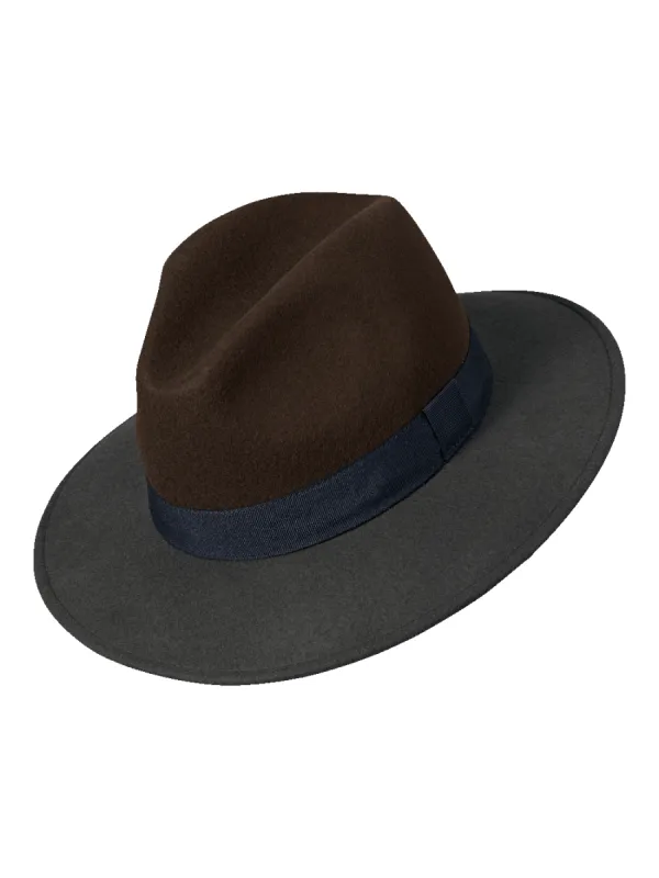 Wool Fedora With Ribbon Band - Brown/grey sold by Paul Fredrick