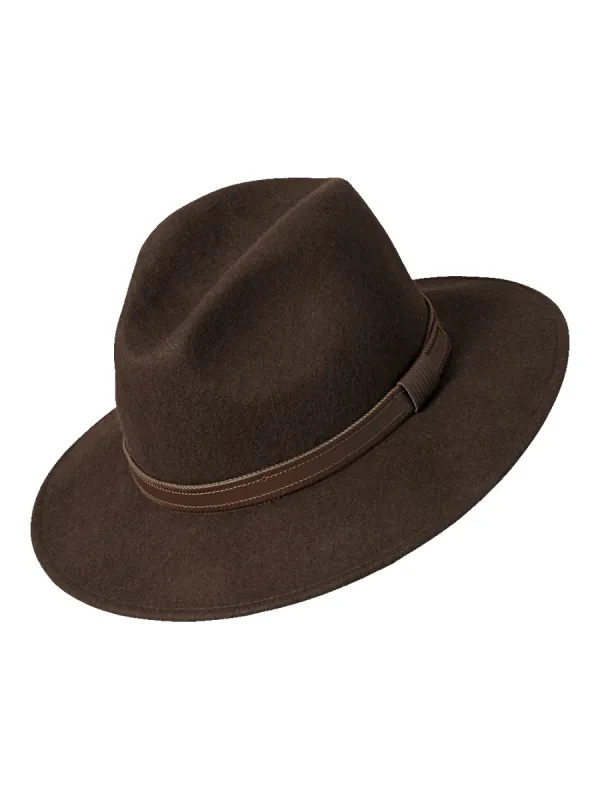 Wool Fedora With Leather Band - Brown sold by Paul Fredrick