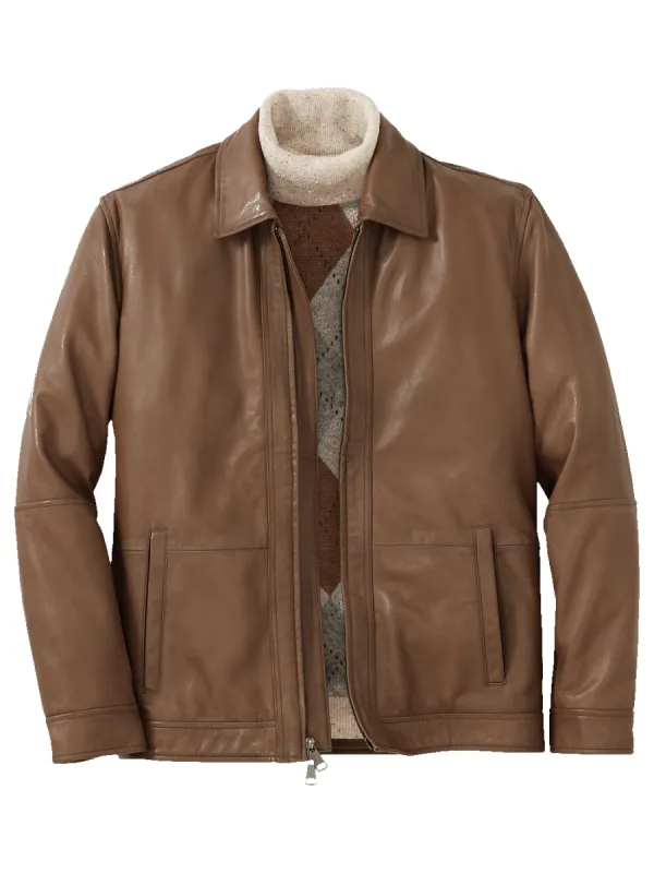 Leather Bomber Jacket - Brown sold by Paul Fredrick