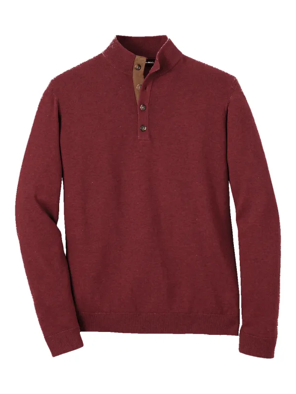 Supima Cotton Four Button Mock Neck Sweater - Burgundy sold by Paul Fredrick