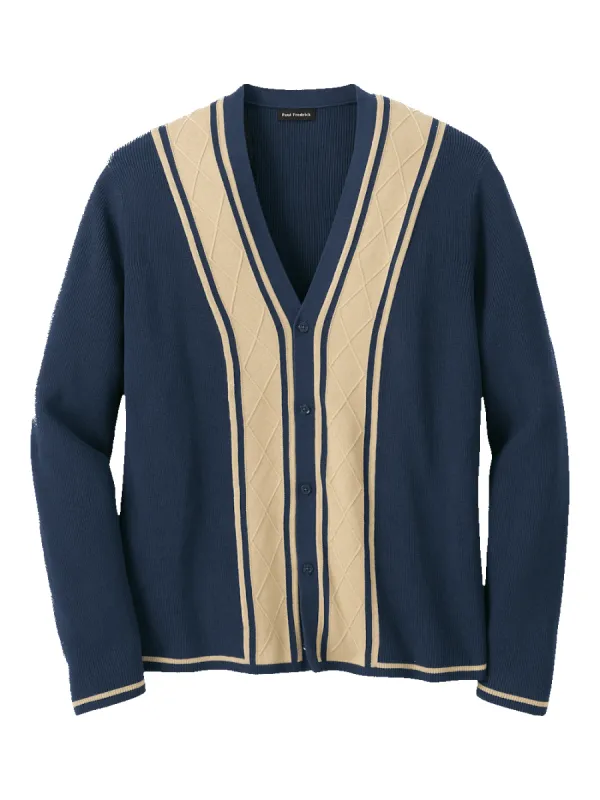 Cotton Button Front Cardigan Sweater - Navy sold by Paul Fredrick