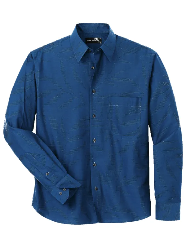 Cotton Leaf Jacquard Casual Shirt - Blue sold by Paul Fredrick