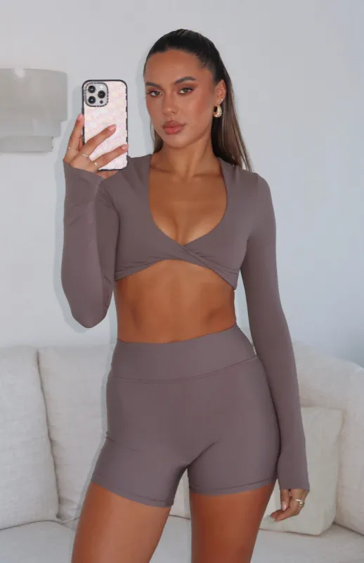 Over The Line Long Sleeve Crop Cocoa sold by White Fox Boutique