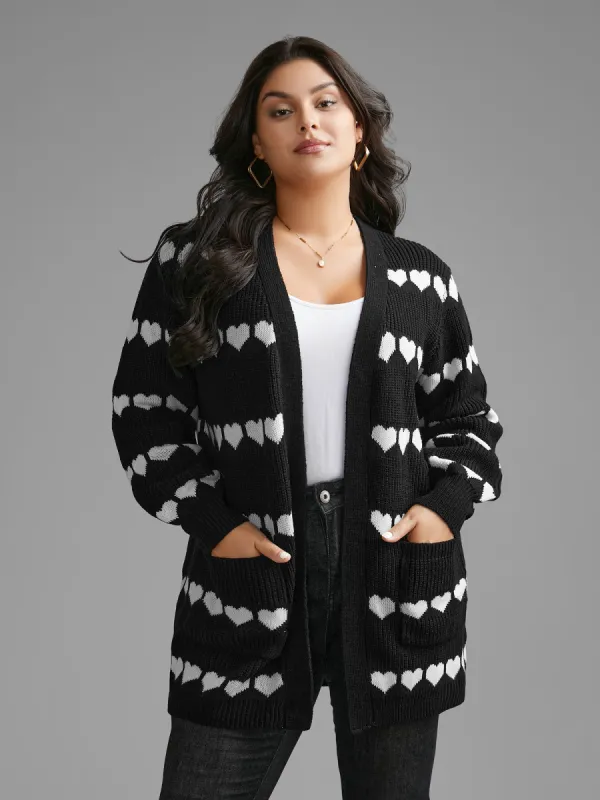 Heart Pattern Jacquard Patch Pocket Cardigan sold by Bloomchic