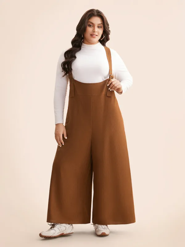 Corduroy Button Detail Adjustable Straps Jumpsuit sold by Bloomchic