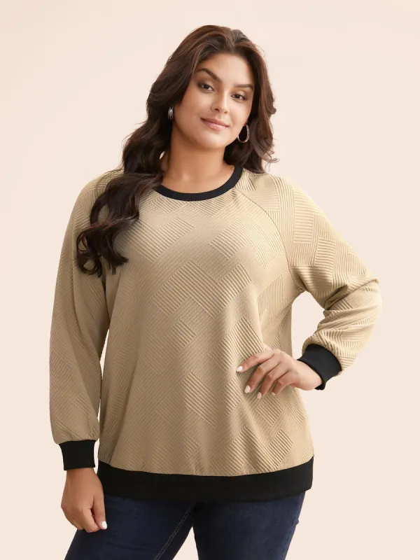 Textured Contrast Trim Raglan Sleeve Sweatshirt sold by Bloomchic