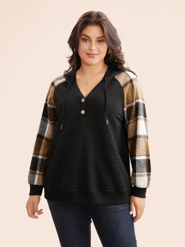 Plaid Patchwork Hooded Raglan Sleeve Sweatshirt sold by Bloomchic